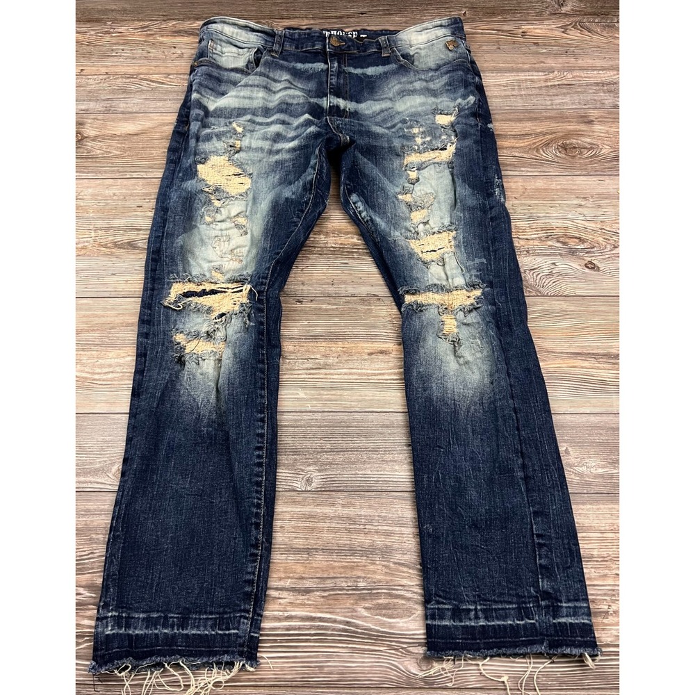 Grindhouse Mens Jeans Blue 42 ACTUAL 40x31 Denim Distressed Medium Wash Mid Rise